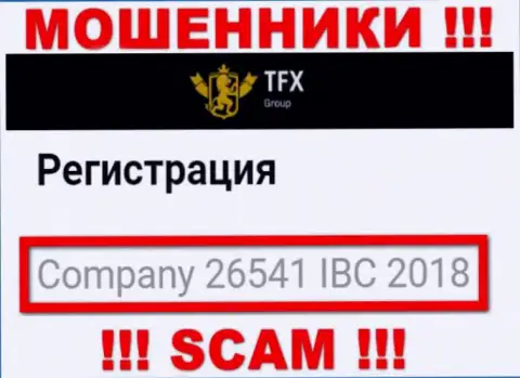 Номер регистрации, который принадлежит мошеннической компании TFX FINANCE GROUP LTD: 26541 IBC 2018