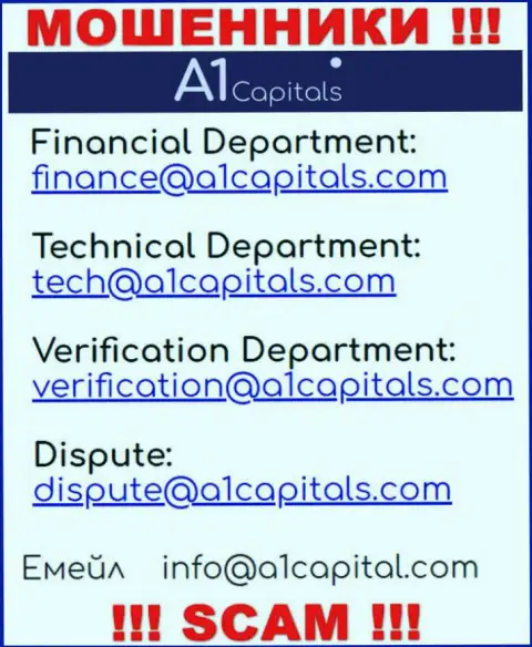 Избегайте всяческих контактов с мошенниками A1 Capitals, в т.ч. через их е-майл
