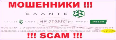 Регистрационный номер интернет-мошенников Exante Eu, с которыми иметь дело нельзя: HE 293592