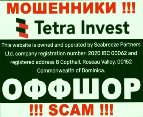 На web-портале мошенников Тетра-Инвест Ко говорится, что они находятся в офшорной зоне - 8 Copthall, Roseau Valley, 00152 Commonwealth of Dominica, осторожно