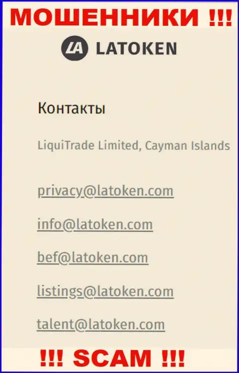 Электронная почта мошенников Latoken Com, показанная на их интернет-ресурсе, не рекомендуем связываться, все равно ограбят