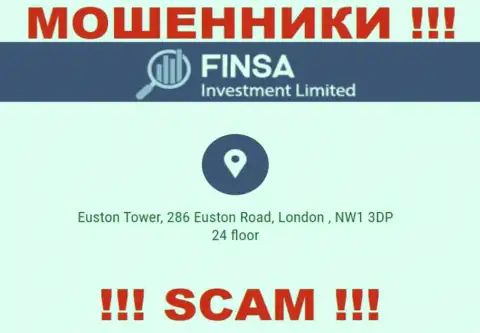 Избегайте совместного сотрудничества с организацией FinsaInvestmentLimited - указанные мошенники указывают фиктивный адрес
