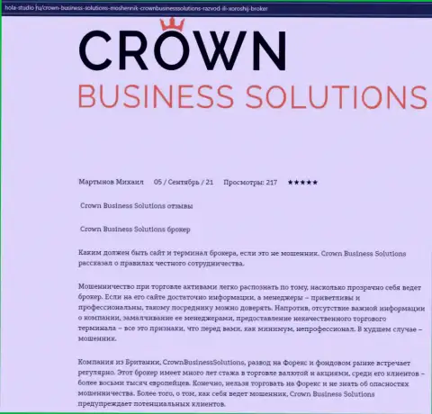 Информационный материал про брокерскую компанию Crown-Business-Solutions Com на веб-ресурсе Hola-Studio Ru
