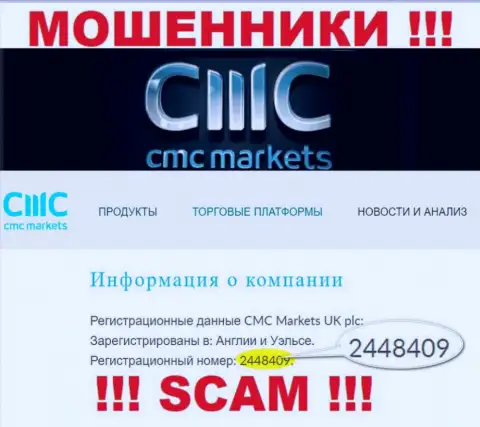 МОШЕННИКИ CMC Markets оказалось имеют номер регистрации - 2448409