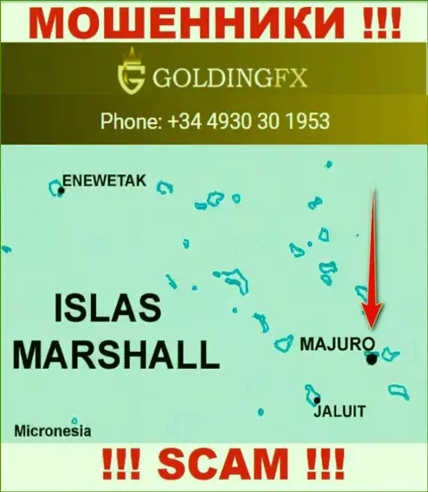 С internet мошенником Golding FX крайне опасно работать, ведь они расположены в оффшорной зоне: Majuro, Marshall Islands