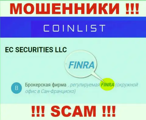 Держитесь от компании CoinList Co подальше, которую курирует мошенник - Financial Industry Regulatory Authority
