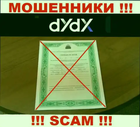 У компании dYdX не показаны данные об их номере лицензии - циничные обманщики !