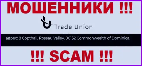 Абсолютно все клиенты Trade Union будут одурачены - данные мошенники осели в офшорной зоне: 8 Copthall, Roseau Valley, 00152 Commonwealth of Dominica