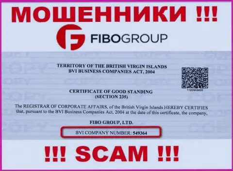 На информационном ресурсе жуликов Fibo-Forex Ru представлен этот регистрационный номер данной конторе: 549364